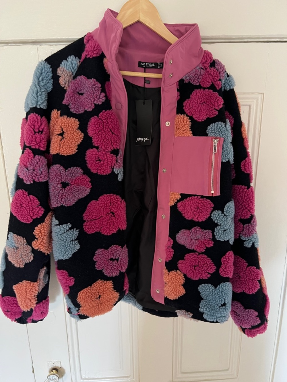 nasty gal nwt floral fleece bomber jacket